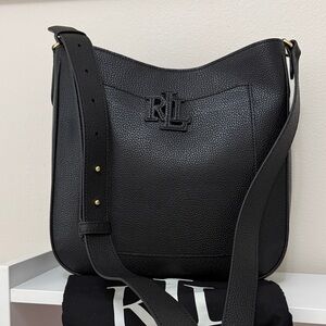 Lauren Ralph Lauren Black Pebbled Leather Shoulder or crossbody bag.